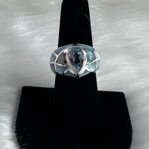 Blue Topaz and Mother of Pearl 925 Sterling Silver Ring - Size 7